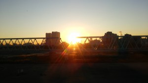 多摩川で日の出